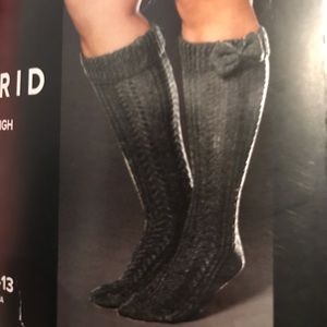 Gray Marley Chunky Bow Cuff Knee High Socks